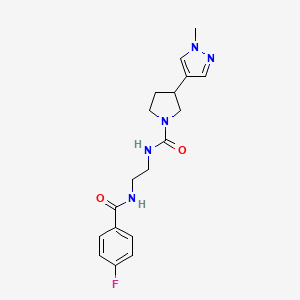 molecular formula C18H22FN5O2 B7178975 N-[2-[(4-fluorobenzoyl)amino]ethyl]-3-(1-methylpyrazol-4-yl)pyrrolidine-1-carboxamide 