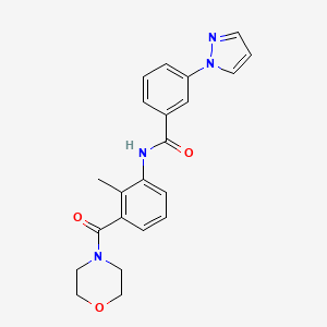 molecular formula C22H22N4O3 B7179032 N-[2-methyl-3-(morpholine-4-carbonyl)phenyl]-3-pyrazol-1-ylbenzamide 
