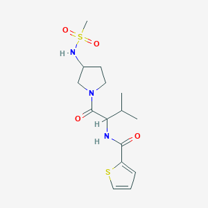 molecular formula C15H23N3O4S2 B7179095 N-[1-[3-(methanesulfonamido)pyrrolidin-1-yl]-3-methyl-1-oxobutan-2-yl]thiophene-2-carboxamide 