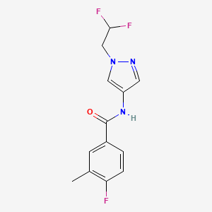 molecular formula C13H12F3N3O B7179147 N-[1-(2,2-difluoroethyl)pyrazol-4-yl]-4-fluoro-3-methylbenzamide 