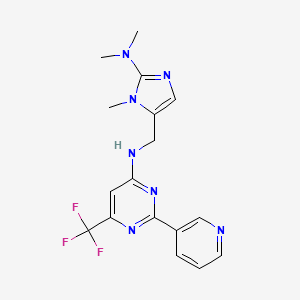 molecular formula C17H18F3N7 B7179159 N-[[2-(dimethylamino)-3-methylimidazol-4-yl]methyl]-2-pyridin-3-yl-6-(trifluoromethyl)pyrimidin-4-amine 