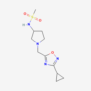molecular formula C11H18N4O3S B7179210 N-[1-[(3-cyclopropyl-1,2,4-oxadiazol-5-yl)methyl]pyrrolidin-3-yl]methanesulfonamide 