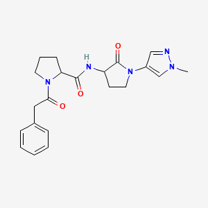 molecular formula C21H25N5O3 B7179477 N-[1-(1-methylpyrazol-4-yl)-2-oxopyrrolidin-3-yl]-1-(2-phenylacetyl)pyrrolidine-2-carboxamide 