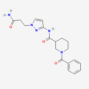 molecular formula C19H23N5O3 B7179485 N-[1-(3-amino-3-oxopropyl)pyrazol-3-yl]-1-benzoylpiperidine-3-carboxamide 