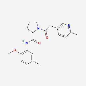 molecular formula C21H25N3O3 B7179489 N-(2-methoxy-5-methylphenyl)-1-[2-(6-methylpyridin-3-yl)acetyl]pyrrolidine-2-carboxamide 