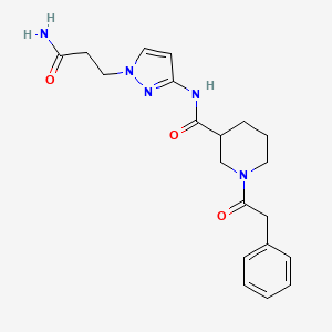 molecular formula C20H25N5O3 B7179493 N-[1-(3-amino-3-oxopropyl)pyrazol-3-yl]-1-(2-phenylacetyl)piperidine-3-carboxamide 