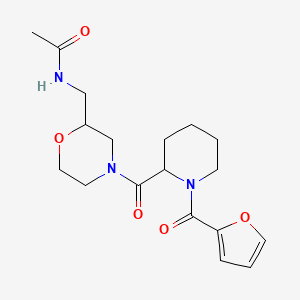 molecular formula C18H25N3O5 B7179555 N-[[4-[1-(furan-2-carbonyl)piperidine-2-carbonyl]morpholin-2-yl]methyl]acetamide 