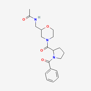 molecular formula C19H25N3O4 B7179556 N-[[4-(1-benzoylpyrrolidine-2-carbonyl)morpholin-2-yl]methyl]acetamide 
