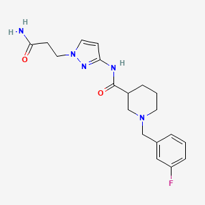 molecular formula C19H24FN5O2 B7179583 N-[1-(3-amino-3-oxopropyl)pyrazol-3-yl]-1-[(3-fluorophenyl)methyl]piperidine-3-carboxamide 