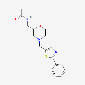 molecular formula C17H21N3O2S B7179642 N-[[4-[(2-phenyl-1,3-thiazol-5-yl)methyl]morpholin-2-yl]methyl]acetamide 