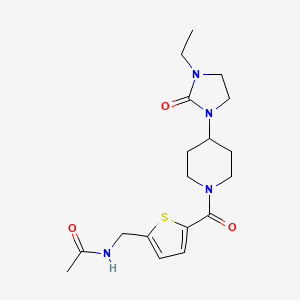 molecular formula C18H26N4O3S B7179938 N-[[5-[4-(3-ethyl-2-oxoimidazolidin-1-yl)piperidine-1-carbonyl]thiophen-2-yl]methyl]acetamide 