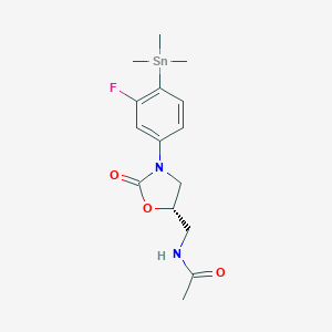 molecular formula C15H21FN2O3Sn B071800 N-({(5S)-3-[3-Fluoro-4-(trimethylstannyl)phenyl]-2-oxo-1,3-oxazolidin-5-yl}methyl)acetamide CAS No. 188975-86-2