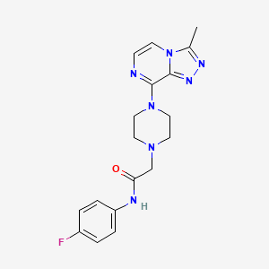 molecular formula C18H20FN7O B7180209 N-(4-fluorophenyl)-2-[4-(3-methyl-[1,2,4]triazolo[4,3-a]pyrazin-8-yl)piperazin-1-yl]acetamide 