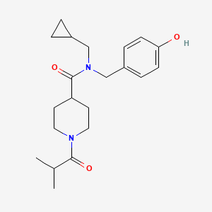 molecular formula C21H30N2O3 B7180221 N-(cyclopropylmethyl)-N-[(4-hydroxyphenyl)methyl]-1-(2-methylpropanoyl)piperidine-4-carboxamide 