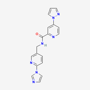 molecular formula C18H15N7O B7180234 N-[(6-imidazol-1-ylpyridin-3-yl)methyl]-4-pyrazol-1-ylpyridine-2-carboxamide 