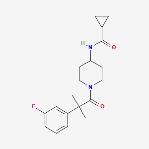 molecular formula C19H25FN2O2 B7180254 N-[1-[2-(3-fluorophenyl)-2-methylpropanoyl]piperidin-4-yl]cyclopropanecarboxamide 