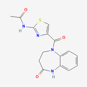 molecular formula C15H14N4O3S B7180362 N-[4-(2-oxo-3,4-dihydro-1H-1,5-benzodiazepine-5-carbonyl)-1,3-thiazol-2-yl]acetamide 