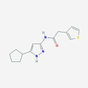 molecular formula C14H17N3OS B7180440 N-(5-cyclopentyl-1H-pyrazol-3-yl)-2-thiophen-3-ylacetamide 