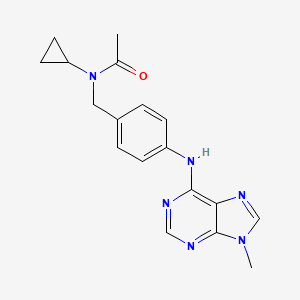 molecular formula C18H20N6O B7180641 N-cyclopropyl-N-[[4-[(9-methylpurin-6-yl)amino]phenyl]methyl]acetamide 