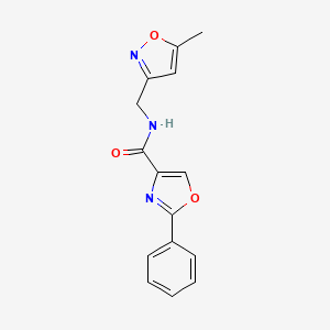 molecular formula C15H13N3O3 B7181135 N-[(5-methyl-1,2-oxazol-3-yl)methyl]-2-phenyl-1,3-oxazole-4-carboxamide 