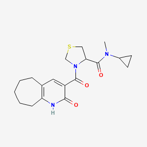 molecular formula C19H25N3O3S B7181168 N-cyclopropyl-N-methyl-3-(2-oxo-1,5,6,7,8,9-hexahydrocyclohepta[b]pyridine-3-carbonyl)-1,3-thiazolidine-4-carboxamide 