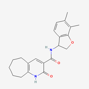 molecular formula C21H24N2O3 B7181194 N-(6,7-dimethyl-2,3-dihydro-1-benzofuran-3-yl)-2-oxo-1,5,6,7,8,9-hexahydrocyclohepta[b]pyridine-3-carboxamide 