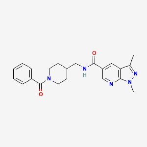 molecular formula C22H25N5O2 B7181303 N-[(1-benzoylpiperidin-4-yl)methyl]-1,3-dimethylpyrazolo[3,4-b]pyridine-5-carboxamide 
