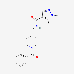 molecular formula C20H26N4O2 B7181346 N-[(1-benzoylpiperidin-4-yl)methyl]-1,3,5-trimethylpyrazole-4-carboxamide 