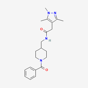 molecular formula C21H28N4O2 B7181355 N-[(1-benzoylpiperidin-4-yl)methyl]-2-(1,3,5-trimethylpyrazol-4-yl)acetamide 