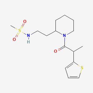 molecular formula C15H24N2O3S2 B7181467 N-[2-[1-(2-thiophen-2-ylpropanoyl)piperidin-2-yl]ethyl]methanesulfonamide 