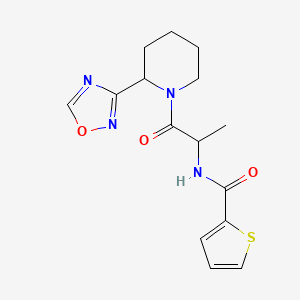 molecular formula C15H18N4O3S B7181535 N-[1-[2-(1,2,4-oxadiazol-3-yl)piperidin-1-yl]-1-oxopropan-2-yl]thiophene-2-carboxamide 