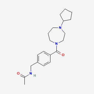 molecular formula C20H29N3O2 B7181756 N-[[4-(4-cyclopentyl-1,4-diazepane-1-carbonyl)phenyl]methyl]acetamide 
