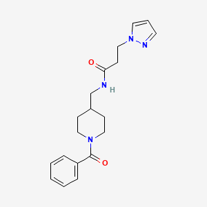 molecular formula C19H24N4O2 B7181865 N-[(1-benzoylpiperidin-4-yl)methyl]-3-pyrazol-1-ylpropanamide 