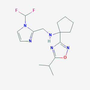 molecular formula C15H21F2N5O B7181978 N-[[1-(difluoromethyl)imidazol-2-yl]methyl]-1-(5-propan-2-yl-1,2,4-oxadiazol-3-yl)cyclopentan-1-amine 