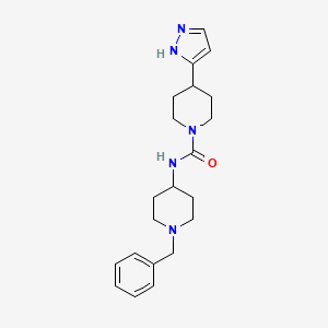 molecular formula C21H29N5O B7181995 N-(1-benzylpiperidin-4-yl)-4-(1H-pyrazol-5-yl)piperidine-1-carboxamide 