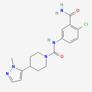 molecular formula C17H20ClN5O2 B7181998 N-(3-carbamoyl-4-chlorophenyl)-4-(2-methylpyrazol-3-yl)piperidine-1-carboxamide 