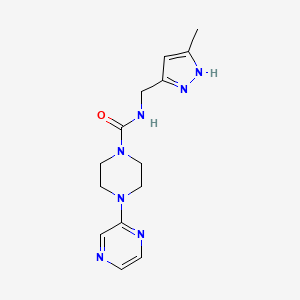 molecular formula C14H19N7O B7182063 N-[(5-methyl-1H-pyrazol-3-yl)methyl]-4-pyrazin-2-ylpiperazine-1-carboxamide 