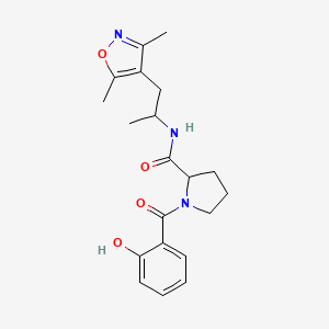 molecular formula C20H25N3O4 B7182105 N-[1-(3,5-dimethyl-1,2-oxazol-4-yl)propan-2-yl]-1-(2-hydroxybenzoyl)pyrrolidine-2-carboxamide 