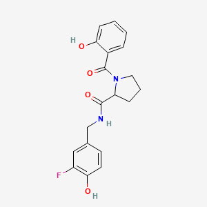 molecular formula C19H19FN2O4 B7182110 N-[(3-fluoro-4-hydroxyphenyl)methyl]-1-(2-hydroxybenzoyl)pyrrolidine-2-carboxamide 