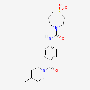 molecular formula C19H27N3O4S B7182124 N-[4-(4-methylpiperidine-1-carbonyl)phenyl]-1,1-dioxo-1,4-thiazepane-4-carboxamide 