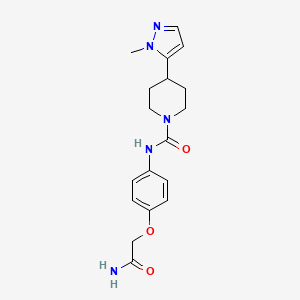 molecular formula C18H23N5O3 B7182139 N-[4-(2-amino-2-oxoethoxy)phenyl]-4-(2-methylpyrazol-3-yl)piperidine-1-carboxamide 