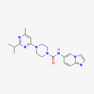 molecular formula C20H25N7O B7182159 N-imidazo[1,2-a]pyridin-6-yl-4-(6-methyl-2-propan-2-ylpyrimidin-4-yl)piperazine-1-carboxamide 