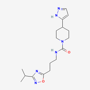 molecular formula C17H26N6O2 B7182201 N-[3-(3-propan-2-yl-1,2,4-oxadiazol-5-yl)propyl]-4-(1H-pyrazol-5-yl)piperidine-1-carboxamide 