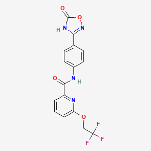 molecular formula C16H11F3N4O4 B7182309 N-[4-(5-oxo-4H-1,2,4-oxadiazol-3-yl)phenyl]-6-(2,2,2-trifluoroethoxy)pyridine-2-carboxamide 