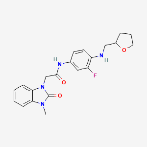 molecular formula C21H23FN4O3 B7182507 N-[3-fluoro-4-(oxolan-2-ylmethylamino)phenyl]-2-(3-methyl-2-oxobenzimidazol-1-yl)acetamide 