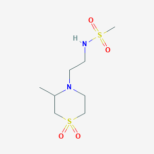 molecular formula C8H18N2O4S2 B7182510 N-[2-(3-methyl-1,1-dioxo-1,4-thiazinan-4-yl)ethyl]methanesulfonamide 