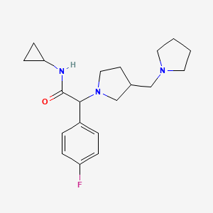 molecular formula C20H28FN3O B7182529 N-cyclopropyl-2-(4-fluorophenyl)-2-[3-(pyrrolidin-1-ylmethyl)pyrrolidin-1-yl]acetamide 