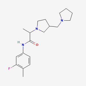 molecular formula C19H28FN3O B7182544 N-(3-fluoro-4-methylphenyl)-2-[3-(pyrrolidin-1-ylmethyl)pyrrolidin-1-yl]propanamide 