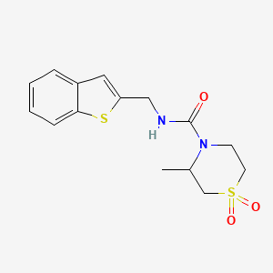 molecular formula C15H18N2O3S2 B7182568 N-(1-benzothiophen-2-ylmethyl)-3-methyl-1,1-dioxo-1,4-thiazinane-4-carboxamide 