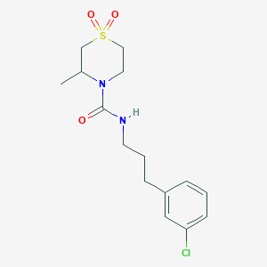 molecular formula C15H21ClN2O3S B7182579 N-[3-(3-chlorophenyl)propyl]-3-methyl-1,1-dioxo-1,4-thiazinane-4-carboxamide 